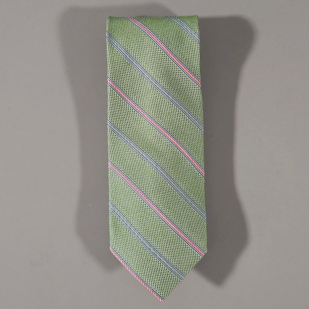 Luciano Barbera Necktie Mens OS Green Striped Silk Hand Made Italy Luxury Tie